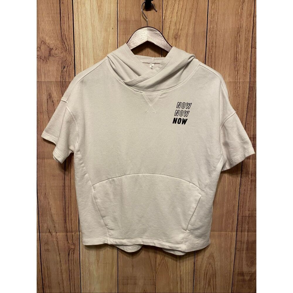 Fabletics XS Hadley Hi-Low Now Now Now White Pullover Hoodie athletic top